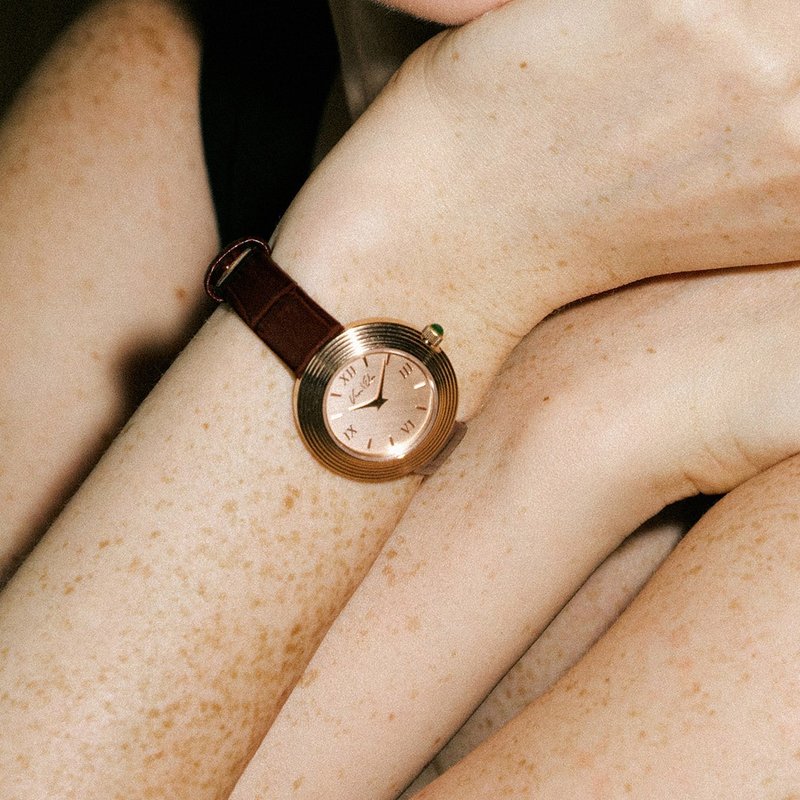 【Ven & Qu】Volante 玫瑰金腕錶 29mm 棕色皮革錶帶 - 女錶 - 不鏽鋼 粉紅色