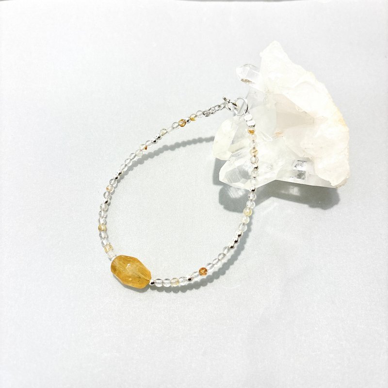 Ops Citrine Golden Rutilated Quartz Handmade Yellow Silver Jewelry  bracelet - สร้อยข้อมือ - เครื่องเพชรพลอย สีเหลือง