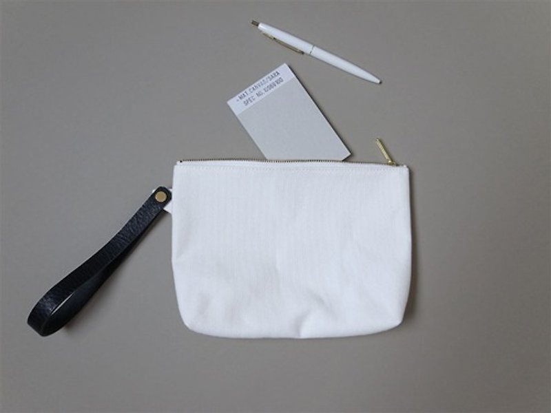 Pouch with leather handle  size-S - Toiletry Bags & Pouches - Cotton & Hemp 