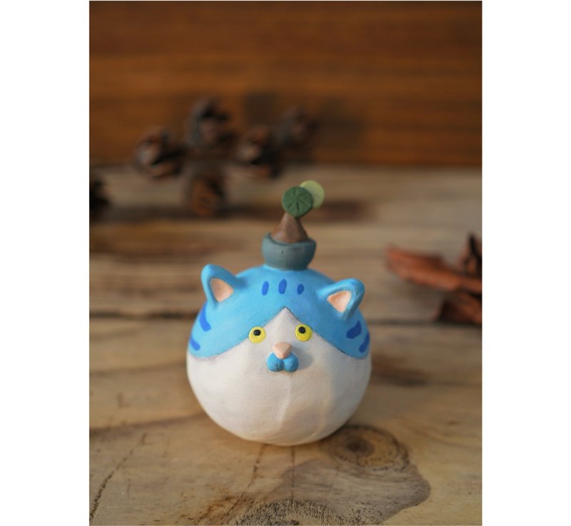 圓葉山烏龜・藍白貓 陶偶 - 擺飾/家飾品 - 陶 藍色