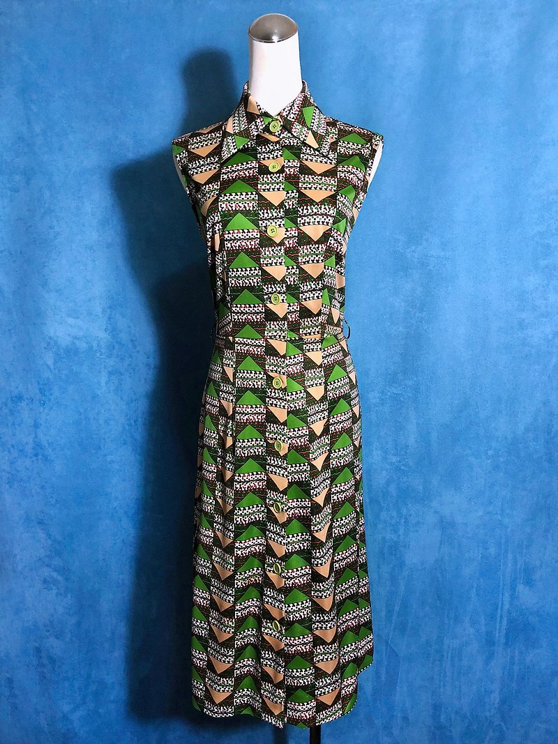 Retro Totem Sleeveless Vintage Dress / Bring VINTAGE abroad - One Piece Dresses - Polyester Green