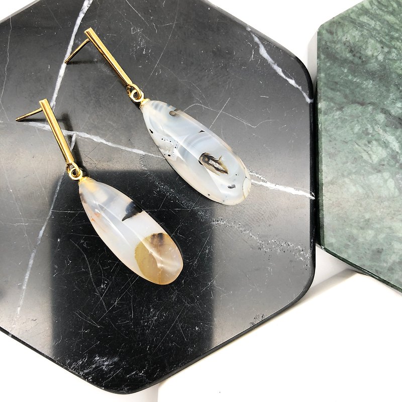 Japanese Style Agate 925 Silver with 14k Gold Plated Earrings  【New Year Gift】 - ต่างหู - เครื่องประดับพลอย สีทอง