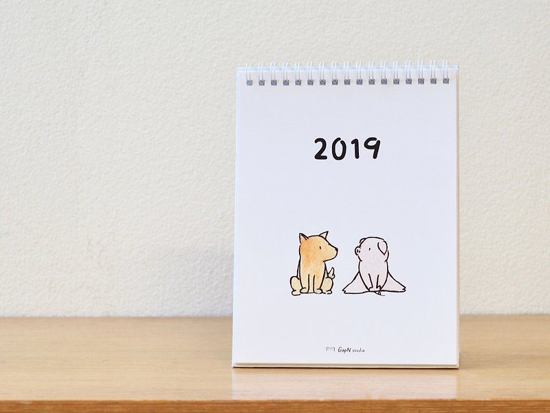 2019 desk calendar year of pig and bear - 年曆/桌曆 - 紙 白色
