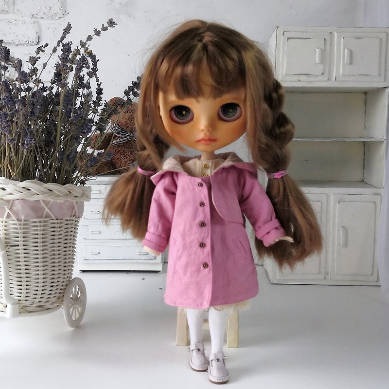 Vintage-style pink coat for Blythe doll handmade. Blythe clothes. - Stuffed Dolls & Figurines - Cotton & Hemp 