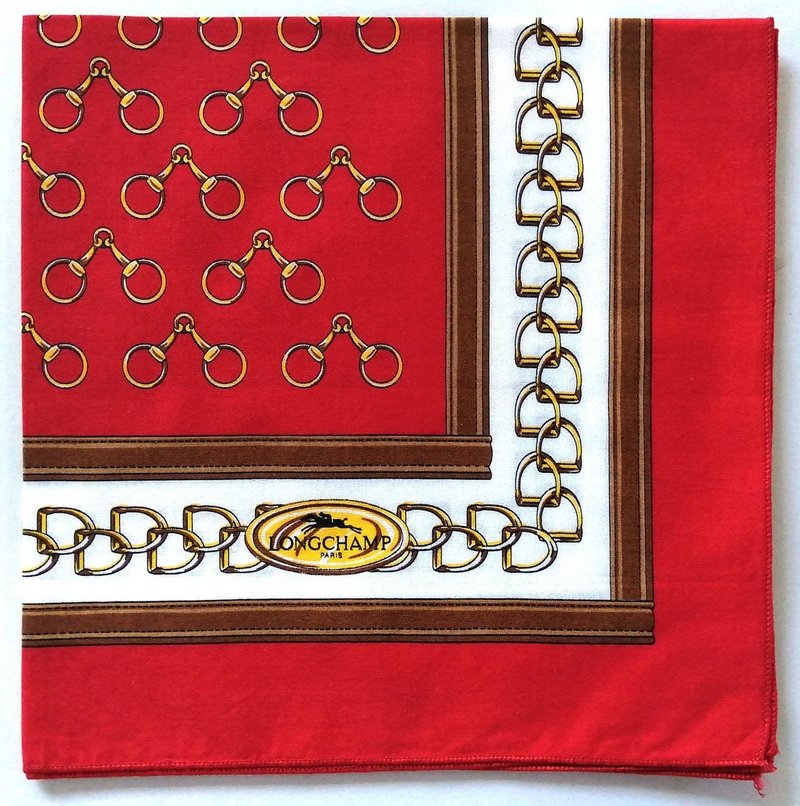 Longchamp Vintage Handkerchief Pocket Square Red 17 x 17 inches - 手帕 - 棉．麻 紅色