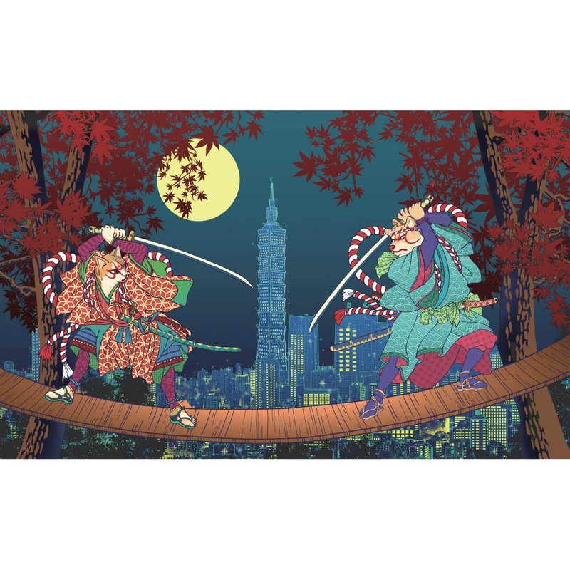 【Gecko Puzzle Wall Painting】台北の夜 台湾オリジナルイラスト - パズル - 木製 ブルー