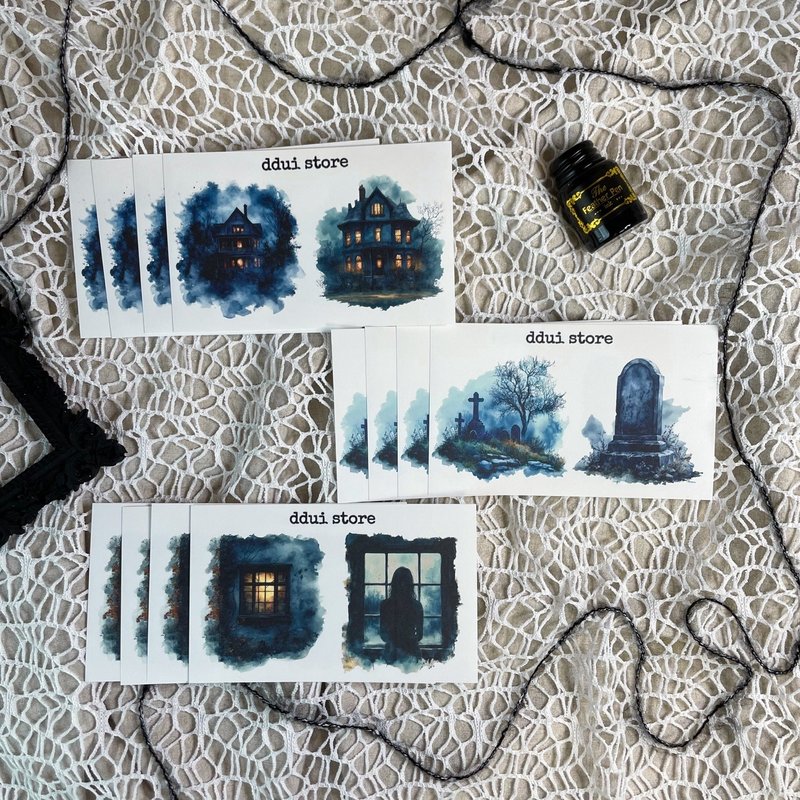 DDui store) Ghost House Background Sticker - 貼紙 - 紙 藍色