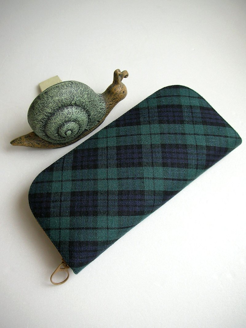 Scottish Classic Twill Linen (Small Handle) - Long Clip / Wallet / Coin Purse / Gift - กระเป๋าสตางค์ - ลินิน สีเขียว