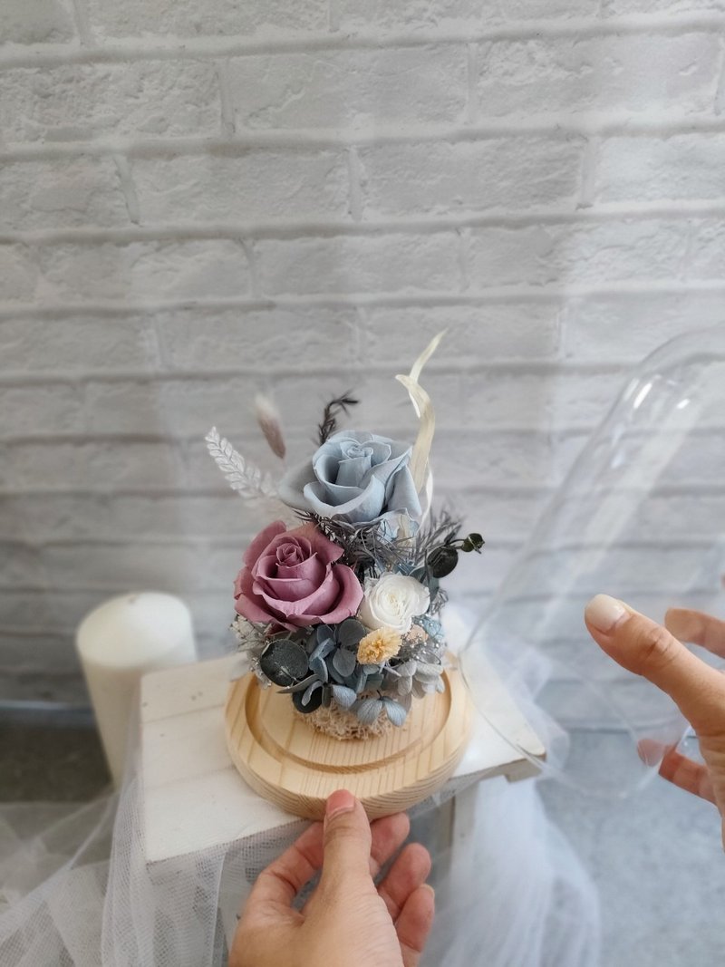 -莫蘭迪 永生花盅罩禮物畢業 老師禮物 - 乾燥花/永生花 - 植物．花 藍色