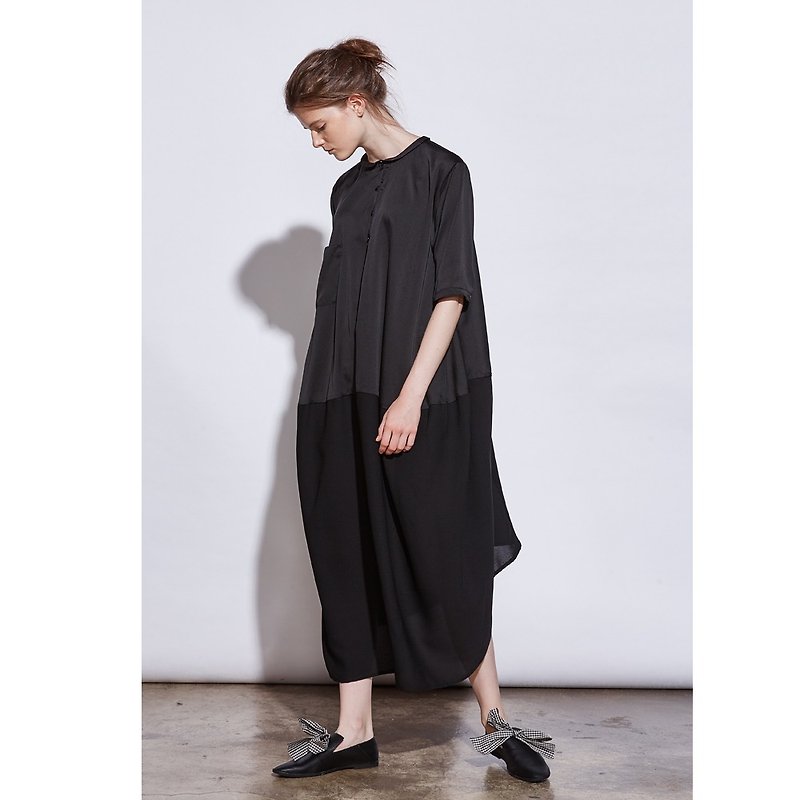 1602B0815 (shirt collar long gown) - เสื้อผู้หญิง - วัสดุอื่นๆ สีดำ