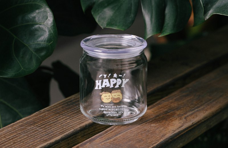 BOPOMOO HAPPY Cup Thick Mouth Drinking Storage and Drinking Dual-purpose Lid - Cups - Glass Transparent