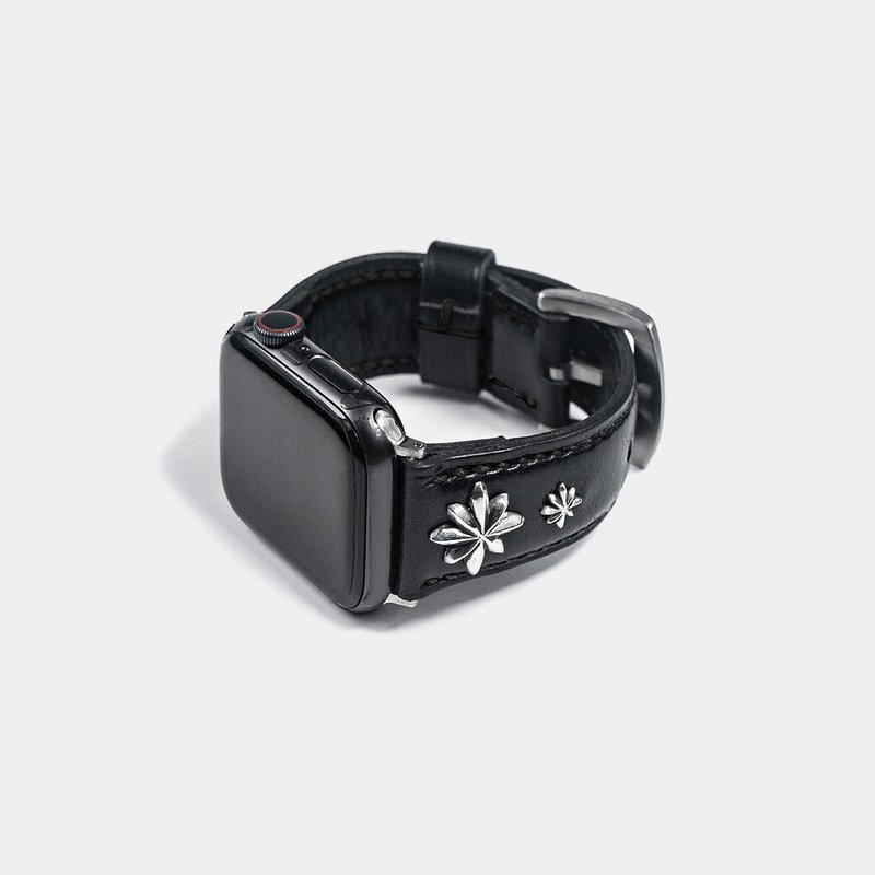 5-Star Concho Apple Watch Strap_Black_Black Stitch - 錶帶 - 真皮 黑色