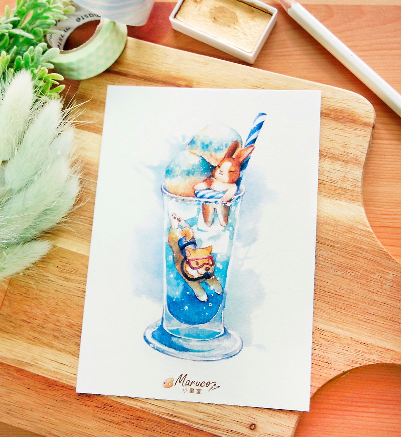 Azure Ocean Ice Drink - Galaxy Paper Postcard - Cards & Postcards - Paper Multicolor