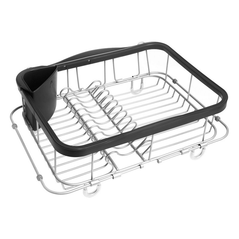 【Umbra】Telescopic cutlery and dish drainer rack (black and Silver) | Bowl and plate storage - Dish Detergent - Plastic Gray