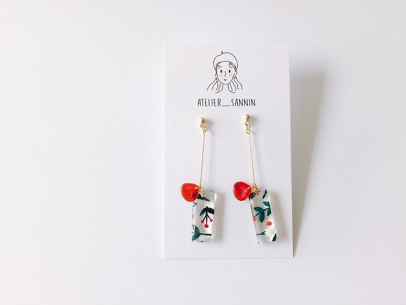 Mistletoe and Holly Series - red bells hand-painted handmade earrings hanging ear acupuncture / ear clip - ต่างหู - วัสดุอื่นๆ สีแดง