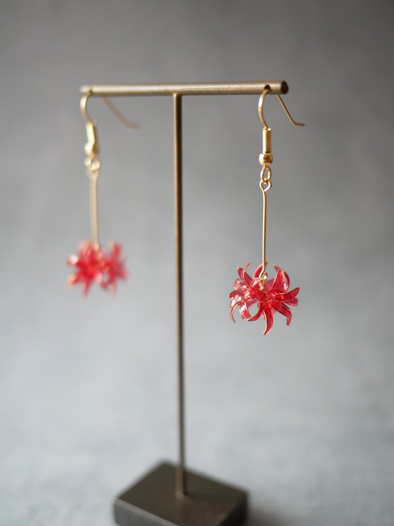 Red spider lily - Earrings & Clip-ons - Other Materials Red