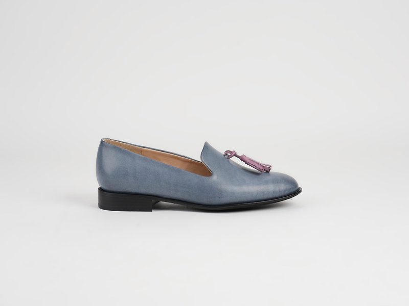 Tassel Loafers - Blue Grey - Women's Oxford Shoes - Genuine Leather Blue