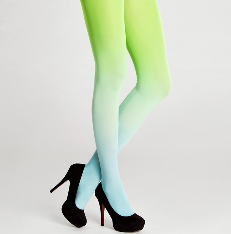 Turquoise-green ombre gradient pantyhose, pastel kawaii outfit - 內搭褲/緊身褲 - 尼龍 藍色