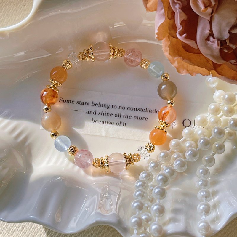 Venus's Kiss | Milk Tea Moonlight + Rose Quartz | Popularity & Peach Blossom, Stress Relief | Customized Crystal Bracelet - Bracelets - Crystal Multicolor