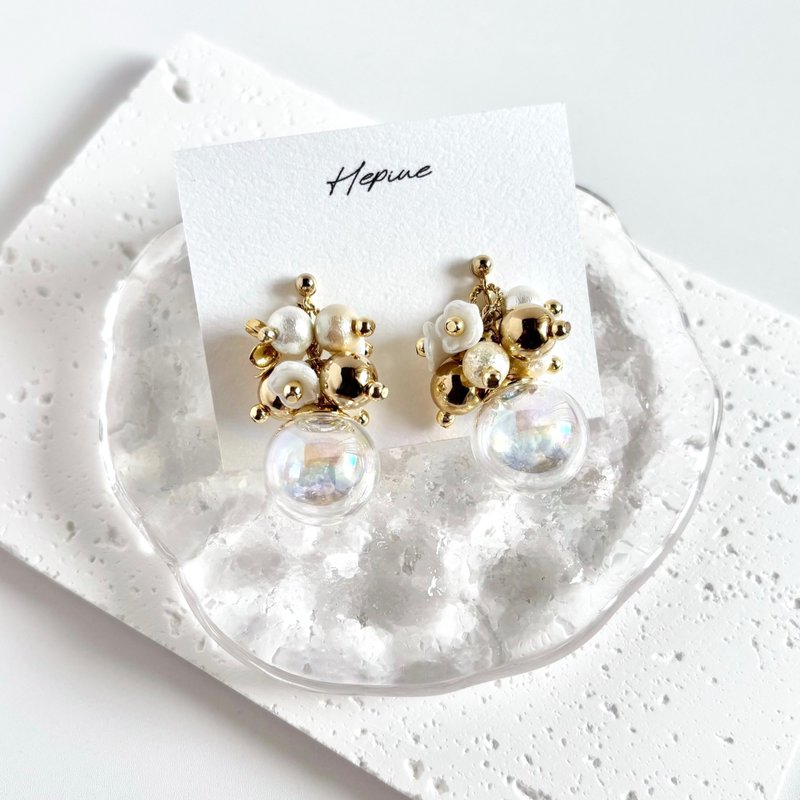 Bubble: earring/pierce - 耳環/耳夾/耳骨夾 - 玻璃 金色