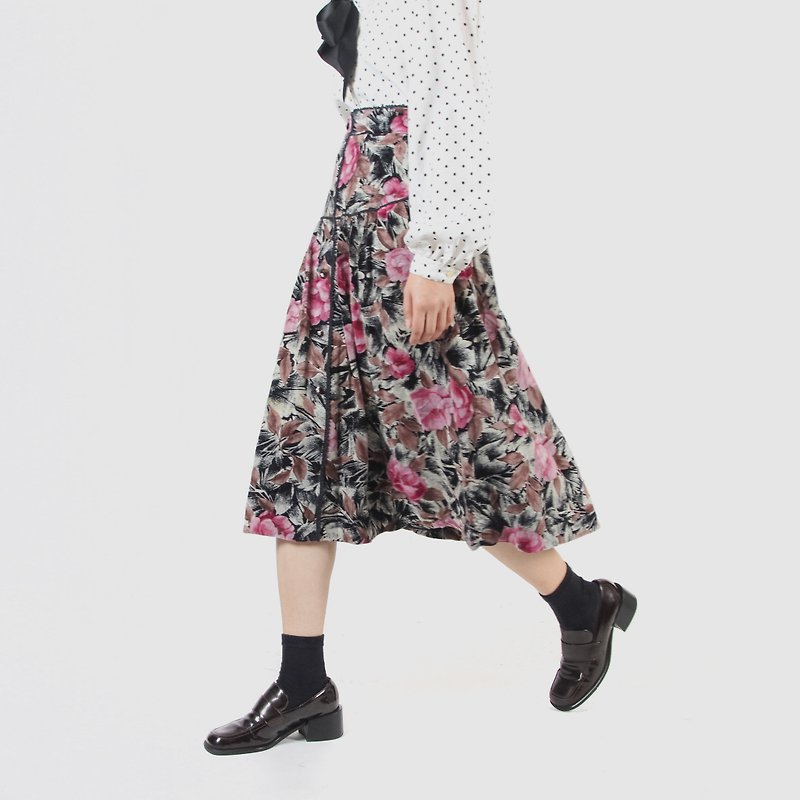 [Egg plant ancient] peony forest velvet printed high waist vintage dress - Skirts - Other Man-Made Fibers 
