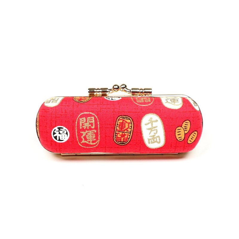 口金 印章盒 口紅盒 印章 收納  - 燙金 開運 千萬兩(紅) - 印章/印台 - 棉．麻 紅色