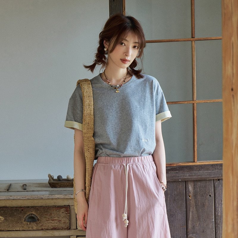 撞色袖翻邊T恤|T恤|兩色|夏款|Sora-1813 - 女 T 恤 - 棉．麻 多色