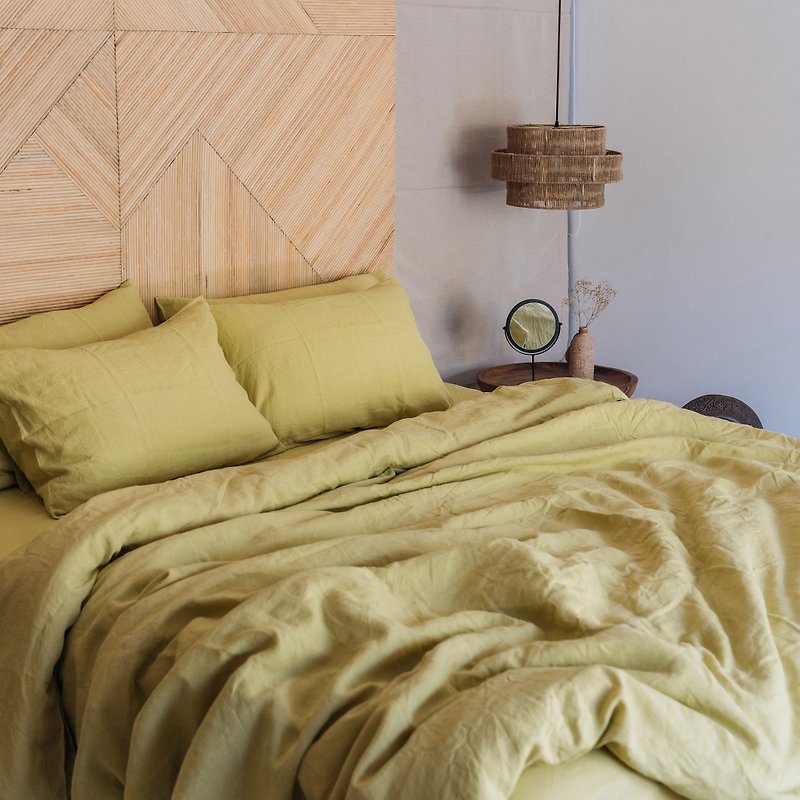 Chartreuse yellow linen duvet cover / Softened linen / Comforter, quilt cover - 寢具/床單/被套 - 亞麻 黃色