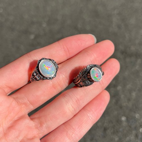 Xiyingyao 925シルバーオパール フェザー リング ライブ リング