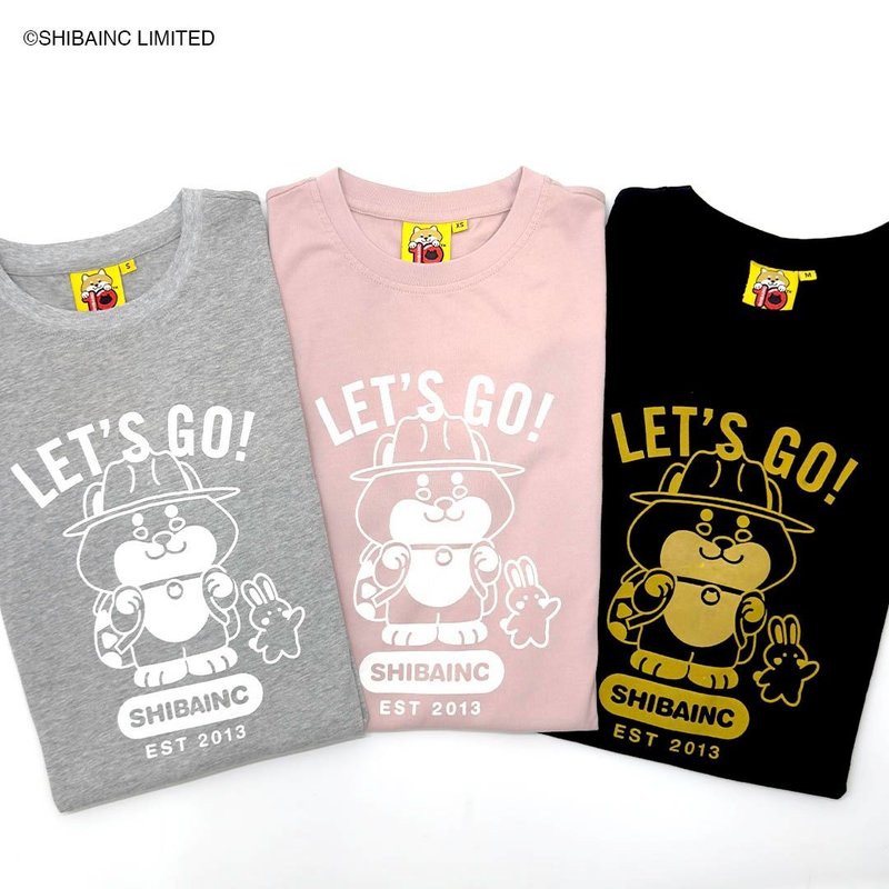 SHIBAINC 柴犬工房  SHIBE雪比 及 包兔Lets Go 印花T恤 - 帽T/大學T - 棉．麻 灰色