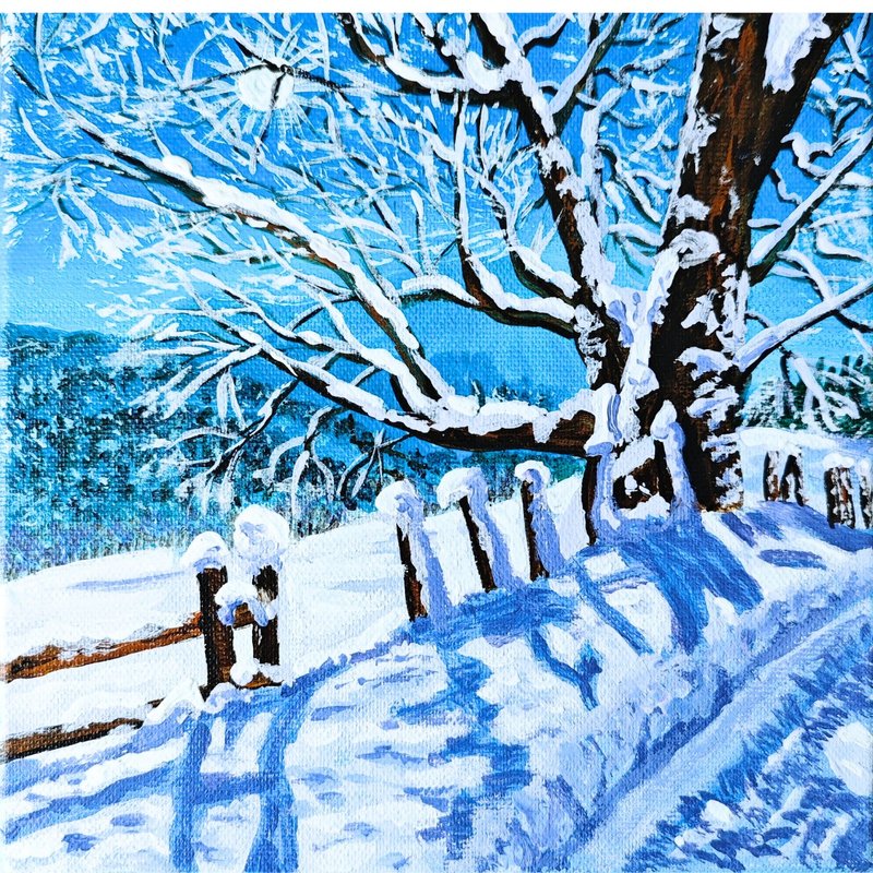 RinaArtSK創作的冬季仙境雪景原創藝術油畫 畫布材質 - 壁貼/牆壁裝飾 - 其他材質 多色