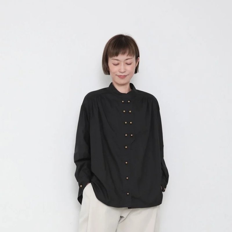 OMAKE.jp Button-down shirt CookShirt black - เสื้อผู้หญิง - ผ้าฝ้าย/ผ้าลินิน สีดำ