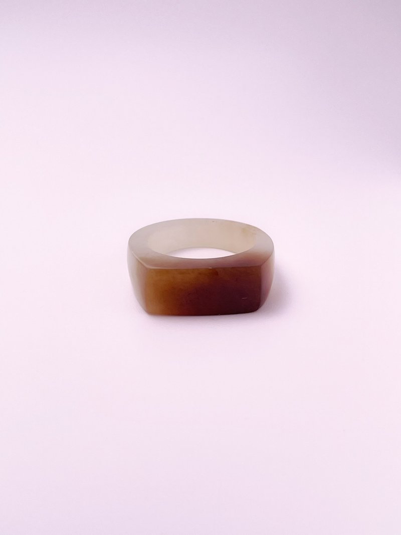 Natural Hotan Jade Sugar White Ring Hong Kong Code 16 Yingjiang #160 - แหวนทั่วไป - หยก สีนำ้ตาล