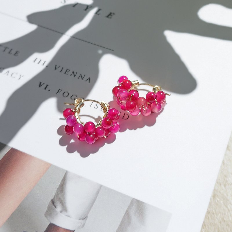 Gemstone Earrings & Clip-ons Pink - 14kgf Pink Purple Chalcedony pierced earrings / clip on earrings