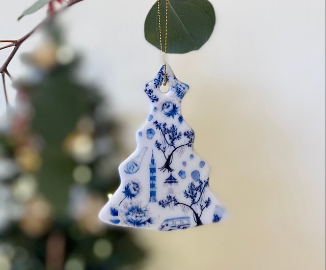 青と白の陶器のクリスマスオーナメント - ショップ Design 青と白の陶器のクリスマスオーナメント - ショップ Design
