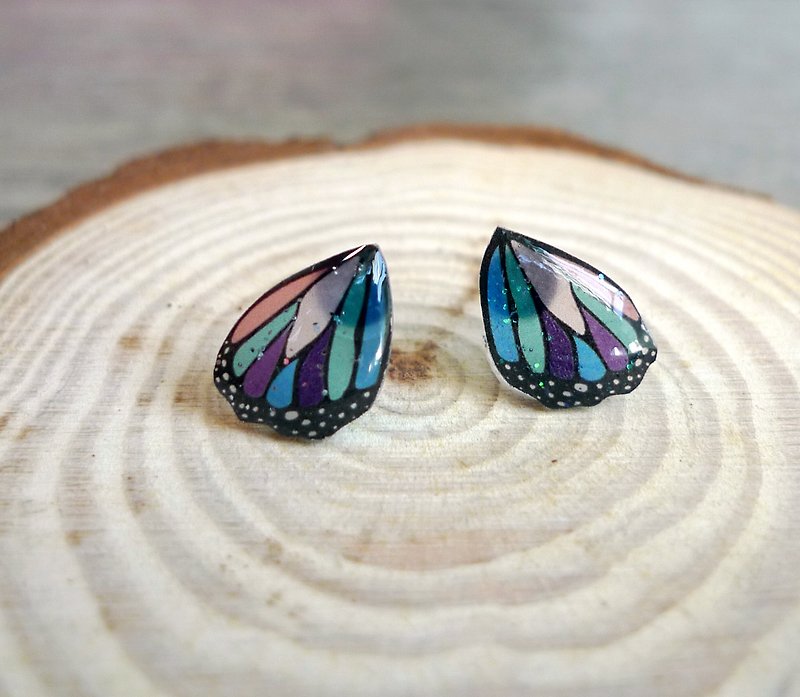 Misssheep-FW02-Fairy Wings Series - Blue Violet Handmade Earrings (Auricular / Ear Clips) (pair) - Earrings & Clip-ons - Plastic 