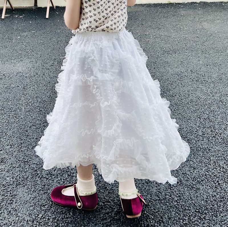 White lace flower gauze skirt/skirt skirt parent-child clothing children's clothing - กระโปรง - วัสดุอื่นๆ ขาว