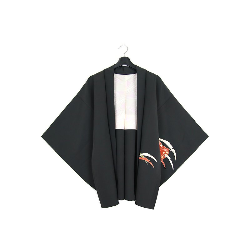 バックグリーンへ::日本の着物の羽織裏の黒塗りのパターン着物ユニセックス// //ヴィンテージ着物（KI-139） - ジャケット - シルク・絹 