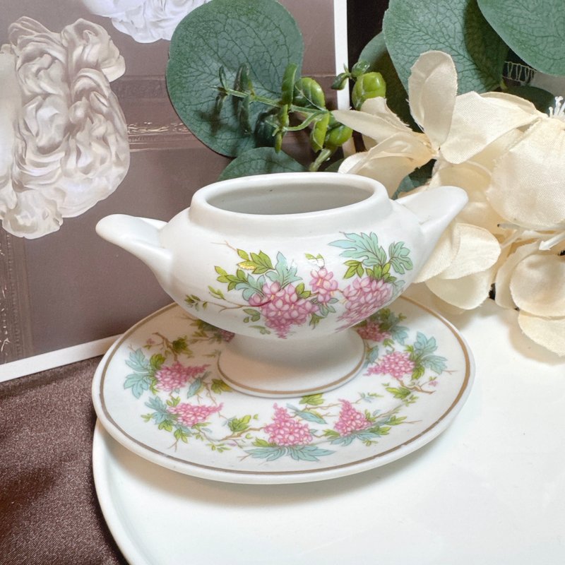 【西洋古董飾品】美葡萄牙手工 花卉陶瓷組 金邊優雅置物盤置物罐 - 刀叉/湯匙/餐具組 - 貴金屬 多色
