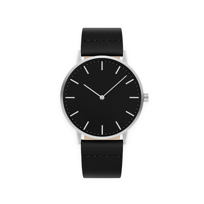 Minimaal 40 Silver – Black Leather - Women's Watches - Genuine Leather Silver