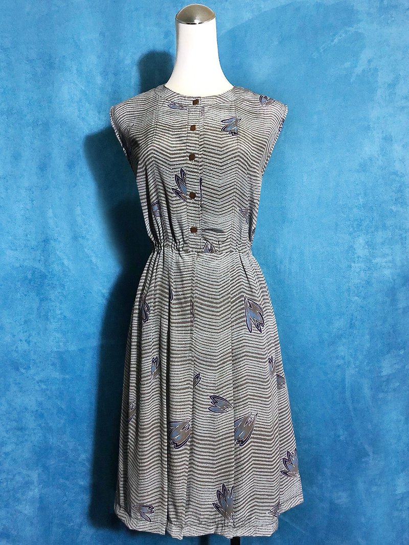 Pingpong vintage [Vintage dress / mint blue wavy sleeveless vintage dress] bring back VINTAGE abroad - One Piece Dresses - Polyester Multicolor