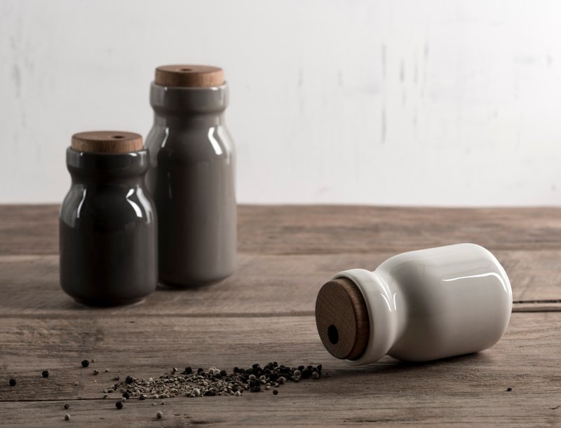 TACKAON Spice Jar-S(white+darkgray)+L(black+white+lightgray) - 調味罐/醬料罐 - 瓷 灰色