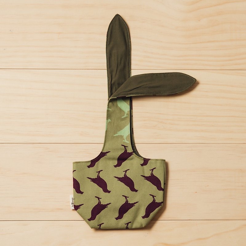 Fatty Rabbit Bottle Holder / Crested Myna No.5 / Purple & Olive - ถุงใส่กระติกนำ้ - ผ้าฝ้าย/ผ้าลินิน สีเขียว