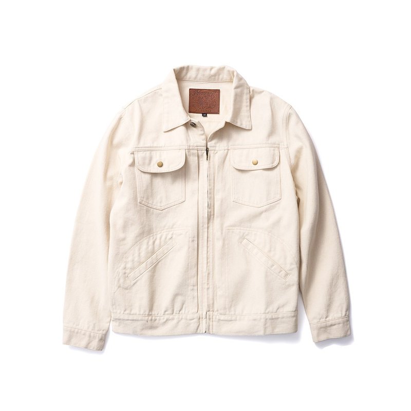 Western Denim Jacket - 米色 Beige - 男夾克/外套 - 棉．麻 