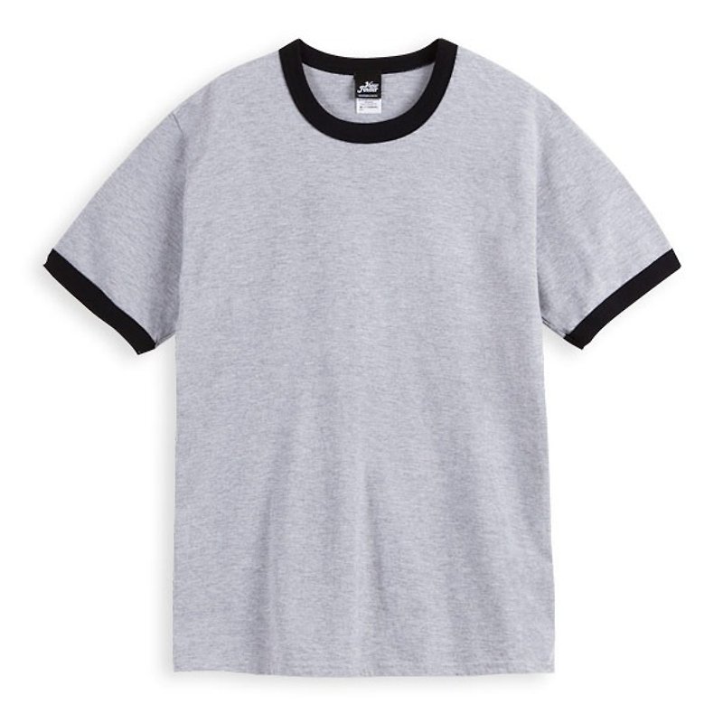 トリム半袖Tシャツ-ブラックグレーリネン - Tシャツ メンズ - コットン・麻 ブラック
