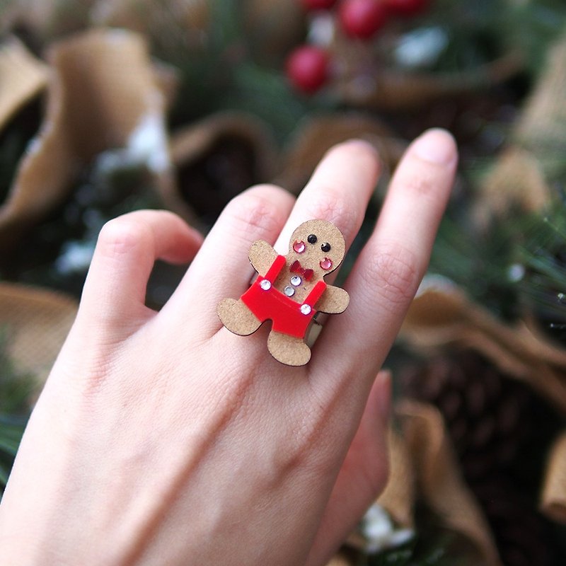 聖誕薑餅人造型戒指 - 戒指 - 壓克力 