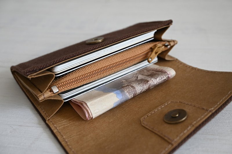 Dark Brown Canvas Coin/Card Holder Washable Paper Lightweight Money Pouch - กระเป๋าสตางค์ - ผ้าฝ้าย/ผ้าลินิน สีนำ้ตาล