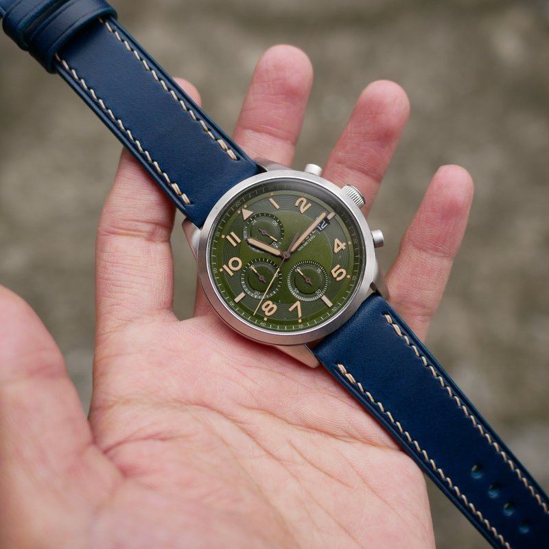 側縫線款 手工牛皮錶帶 皮革錶帶 錶帶訂製 - 錶帶 - 真皮 藍色