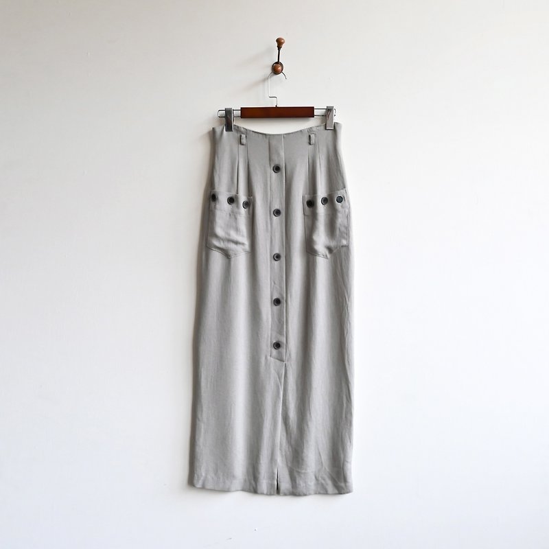 [Egg Plant Vintage] Smoky Sky Solid Color High Waist Vintage Long Skirt - กระโปรง - ไฟเบอร์อื่นๆ 