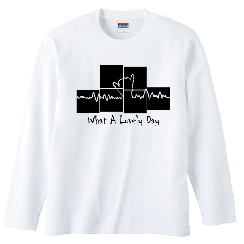 Long Sleeve T-shirt / What A Lovely Day Square - เสื้อยืดผู้ชาย - ผ้าฝ้าย/ผ้าลินิน ขาว